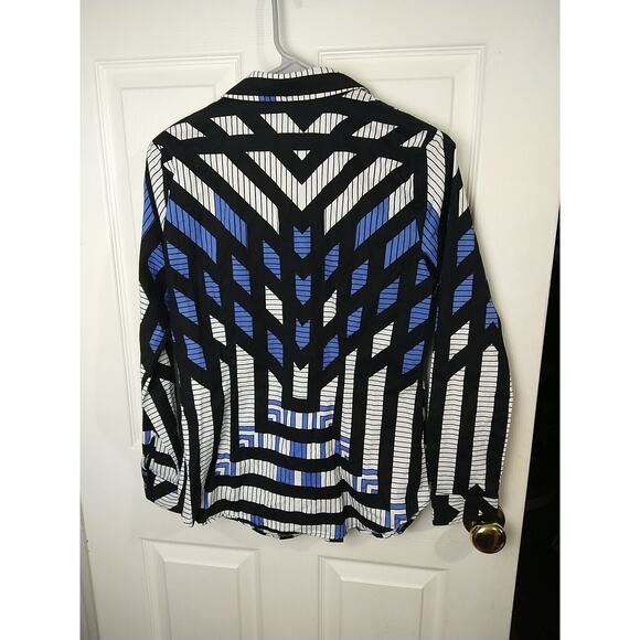 Worthington Woman 6 Blouse Collared Button Blue White Black Professional... - Picture 9 of 9